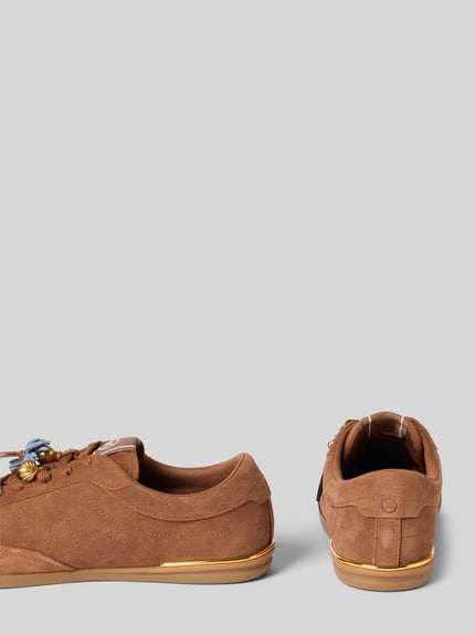 Productfoto, Sneaker uit leer met sierparels model 'NOLAN LACE UP' van MICHAEL Michael Kors, bruin met afgeronde vorm, gestructureerde zool