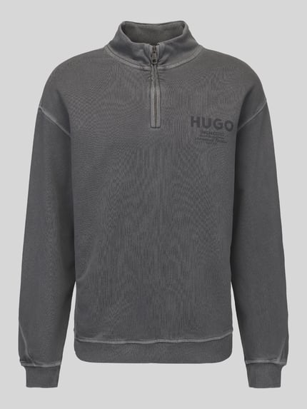 HUGO Blue Sweatshirt mit Logo-Print Troyerkragen BLACK 2