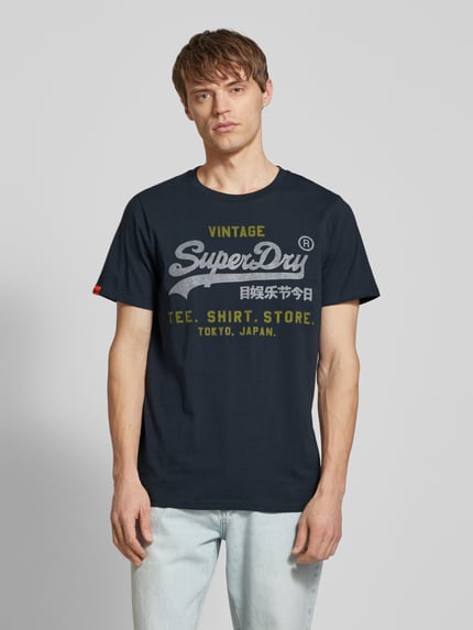 Superdry Relaxed fit T-shirt met labelprint Donkerblauw - 4