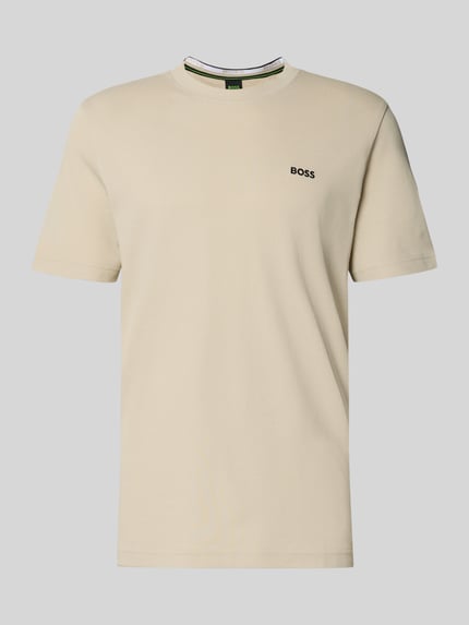 Produktfoto, Regular Fit T-Shirt aus Baumwoll-Piqué Modell 'TS_PIQUE' von BOSS Green in Beige, unifarben, feine Piqué-Struktur, Rundhals, Label Stitching.