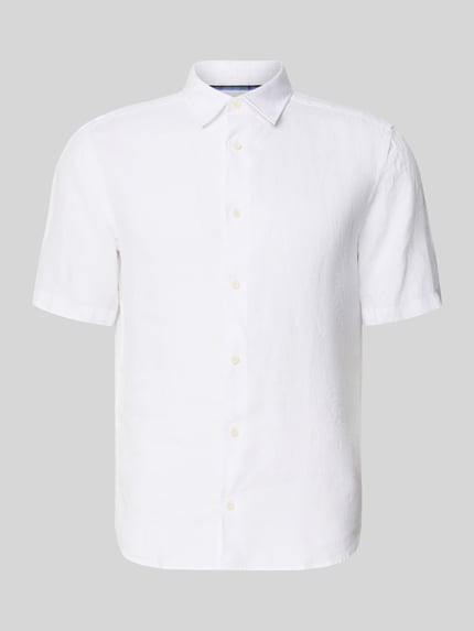 Produktfoto, weißes Casual Fit Freizeithemd aus Leinen mit Kentkragen und Knopfleiste, OLYMP Level Five, strukturierte Oberfläche