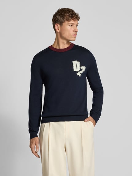 Dsquared2 Ready to Wear Slim Fit Strickpullover aus reiner Wolle mit Logo-Patch Dunkelblau 4