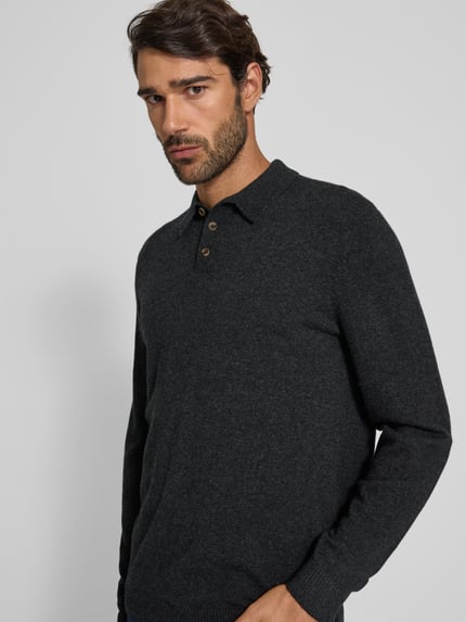Christian Berg Men Sweter z dzianiny z czystego kaszmiru Antracytowy melanż 3