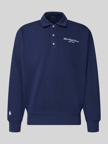 Produktfoto, Relaxed Fit Sweatshirt aus Baumwoll-Mix von Polo Ralph Lauren in Dunkelblau mit weißem Logo, glatte Oberfläche, vorne zentriert.