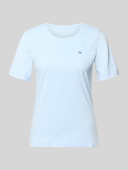Produktfoto, T-Shirt mit Motiv-Stitching und Rundhalsausschnitt von Christian Berg Woman z czystej bawełny, krój regular fit, jasnoniebieski kolor, przód produktu