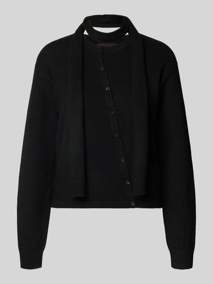 Produktfoto, Regular Fit Strickjacke aus elastischem Woll-Mix Modell 'JANE' von JJXX, schwarze Knopfleiste, glatte Textur, Damen Strickjacke, Rückenlänge 54 cm, Ärmellänge 61 cm