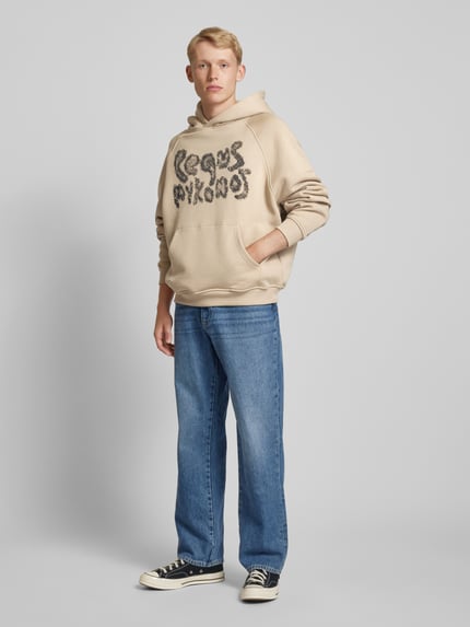 PEQUS Hoodie mit Label-Print Taupe 1