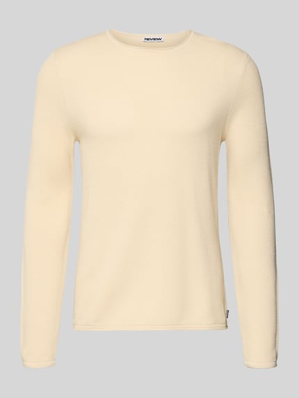 Productfoto, Basic Strickpullover mit Rundhalsausschnitt und Rollkanten van REVIEW in beige, katoen, regular fit, fijne textuur