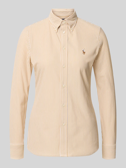 Produktfoto, Regular Fit Hemdbluse aus reiner Baumwolle von Polo Ralph Lauren in Beige mit weißen Streifen, glatte Textur, Damen Hemdbluse