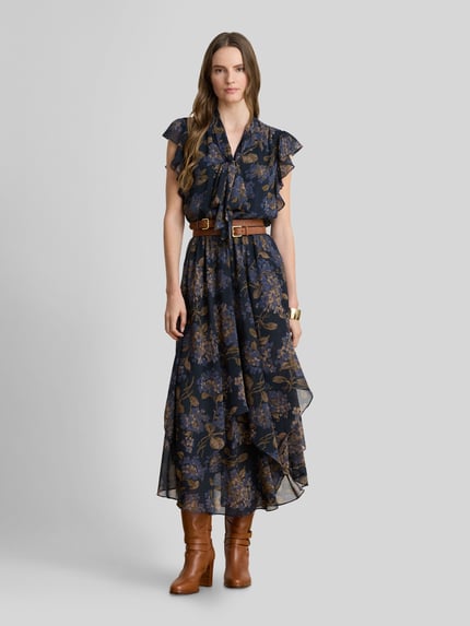 Lauren Ralph Lauren Maxikleid mit Bindeschleife am Ausschnitt Marine 4