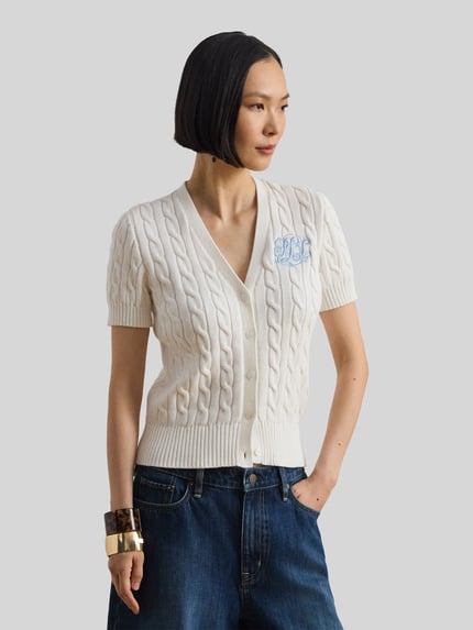 Lauren Ralph Lauren Regulat Fit Strickjacke mit kurzem Arm aus reiner Baumwolle Weiss 4