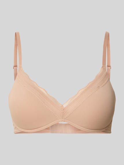 Produktfoto, beżowy Slim Fit Push-Up BH mit Spitzenbesatz Modell 'Go Blush' od Sloggi, obszycie koronką, krój slim fit, regulowane ramiączka