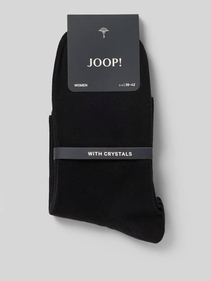Produktfoto, schwarze Socken aus Baumwoll-Mix im 2er-Pack von JOOP! COLLECTION, feine Rippenstruktur, einheitliche Farbe.