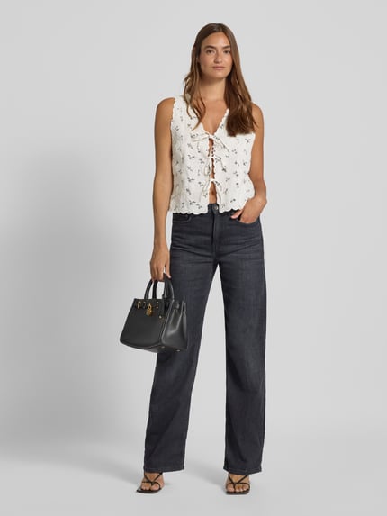 Neo Noir Slim Fit Blusentop mit Häkelspitze Modell 'Bibi' Offwhite 1