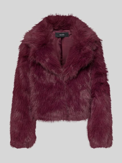 Produktfoto, Regular Fit Jacke aus Teddyfell Modell 'NORA' van Vero Moda in effen bordeauxrood, steekzakken, lange mouwen met duimgat, staande kraag, haaksluiting, zachte textuur