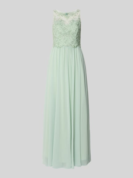 Produktfoto, Regular Fit Abendkleid mit floralem Spitzenbesatz von Laona, semitransparenter Look, ärmelloses Design, mintfarben