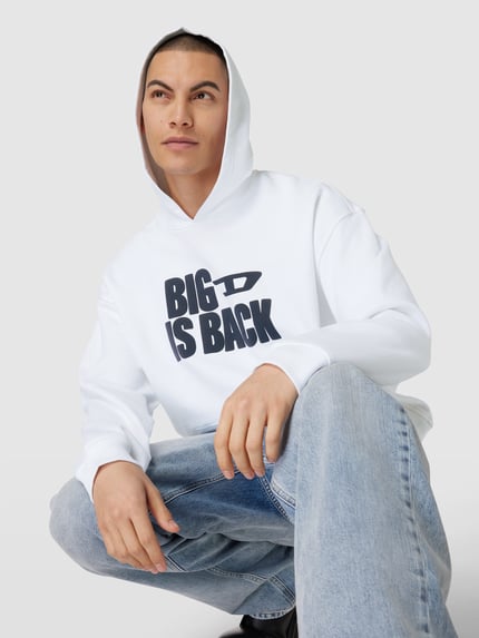 Diesel bluza z kapturem z nadrukiem z logo Biały 3