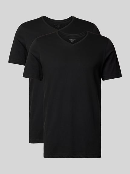 bugatti T-Shirt aus Baumwolle mit V-Ausschnitt Black 1