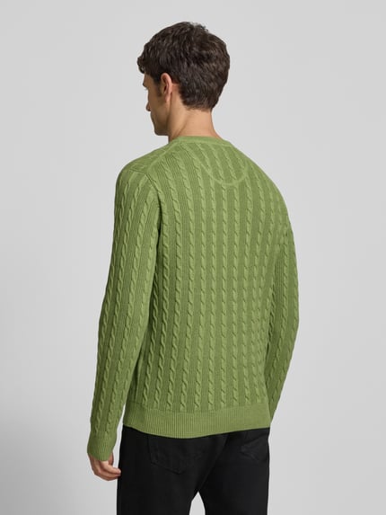 Fynch-Hatton Strickpullover mit Zopfmuster und Label-Stitching Hellgruen 5