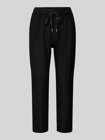 Produktfoto, Leinenhose mit elastischem Bund Modell 'Pa44uline' von ZABAIONE, reines schwarzes Leinen, Regular Fit, glatte Textur, Tunnelzug, Kreideoptik