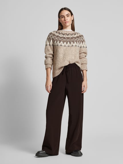 Gestuz Stoffen broek met elastische band, model 'Malena' Donkerbruin - 1