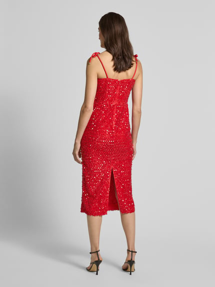 Marc Cain Knielanges Kleid mit Pailletten und Schnürung Rot 5