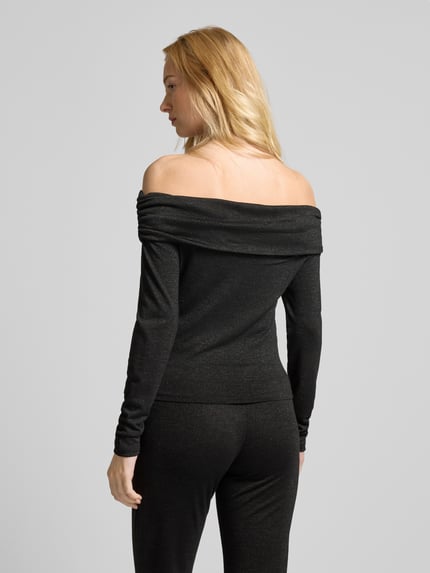 ONLY Langarmshirt mit Carmen-Ausschnitt Modell 'ROMA' Metallic Black 5