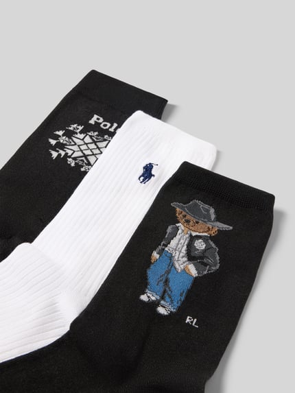 Produktfoto, Socken mit Bärenmotiv im 3er-Pack von POLO RALPH LAUREN, mehrfarbig, Motiv-Print und Logo, gerippte Textur