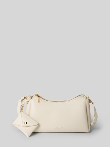 Productfoto, crèmekleurige Handtasche met label-detail model 'MELOY' van Seidenfelt, ritsvak, schouderriem, zachte textuur, 29x18x13 cm, schouderriemlengte 63 cm