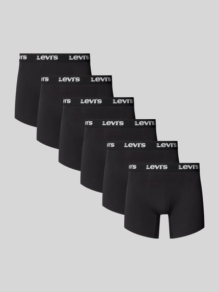 Produktfoto, Pant & Trunk mit elastischem Label-Bund im 6er-Pack Modell 'LOGO BOXER' von Levi's® für Herren, einfarbig schwarz, glatte Oberfläche