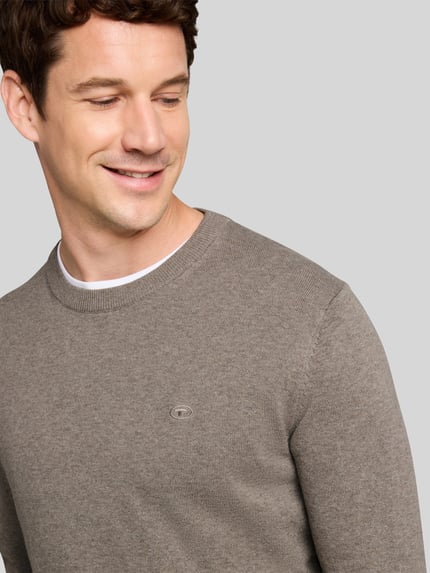 Tom Tailor Regular Fit Pullover aus reiner Baumwolle Taupe 3