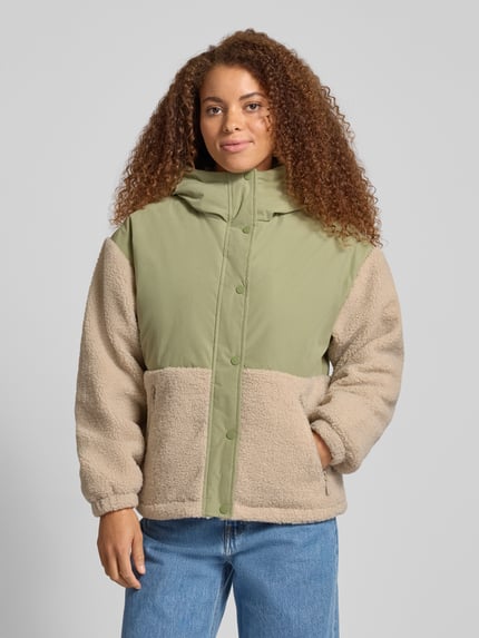 Mazine Regular fit jack met imitatiebont, model 'Blocking' Rietgroen - 4
