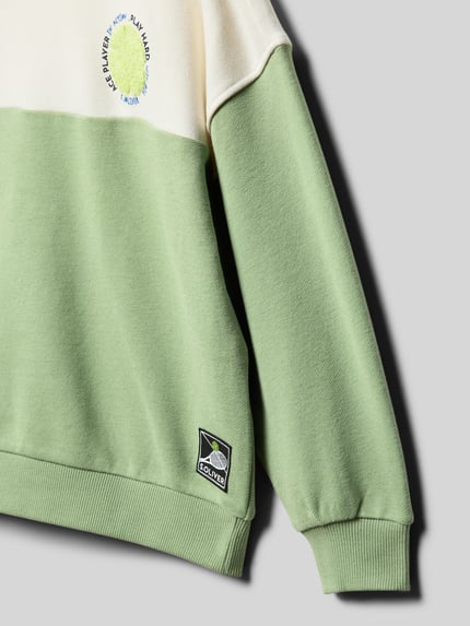 Produktfoto, Relaxed Fit Sweatshirt aus Baumwoll-Mix von s.Oliver RED LABEL, dwukolorowy, wyhaftowany motyw, naszywka z logo, okrągły dekolt, długi rękaw, zakończenia prążkowane, dzianina dresowa, mieszanka bawełny