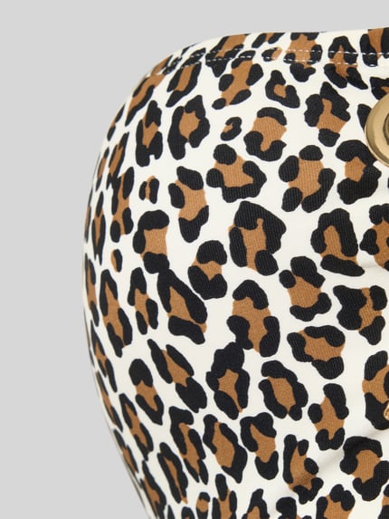 Produktfoto, kostium kąpielowy z mieszanki materiałów z dodatkiem streczu Michael Kors, model 'SMALL LEOPARD LACE UP ONE', nadruk w panterkę, tekstura gładka, kolor brązowy i czarny na kremowym tle