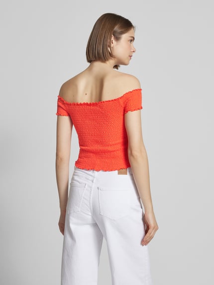 Tommy Jeans Top krótki o kroju slim fit z marszczonymi wstawkami Koralowy 5