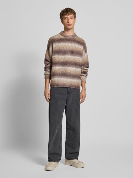 PROHIBITED Gebreide pullover met labeldetail, model 'Gradient' Middenbruin gemêleerd - 1