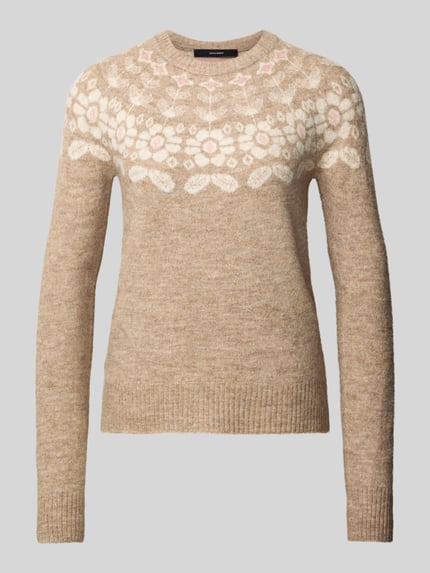 VERO MODA Regular Fit Strickpullover mit Woll-Anteil Modell 'SIMONE' Taupe 2