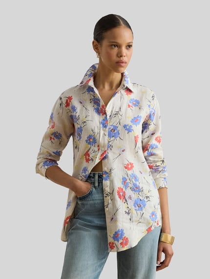 Lauren Ralph Lauren Bluzka koszulowa o kroju relaxed fit z czystego lnu Écru melanż 4