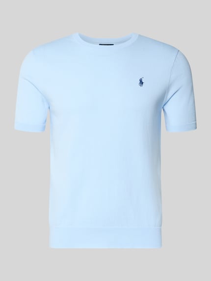 Productfoto, Slim Fit T-Shirt aus reiner Baumwolle van Polo Ralph Lauren in lichtblauw, unicolor, fijngebreid katoen, logo applicatie, ronde hals, korte mouwen, geribde boorden