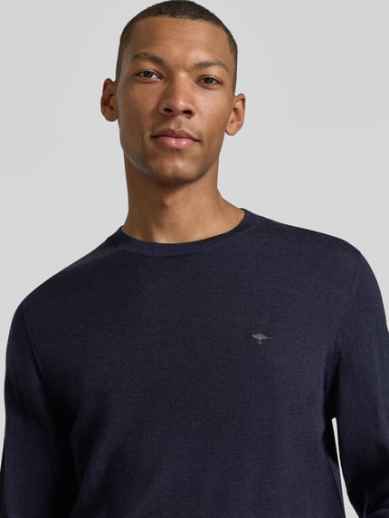 Fynch-Hatton sweter z dzianiny o kroju regular fit z wełny z okrągłym dekoltem Granatowy 3