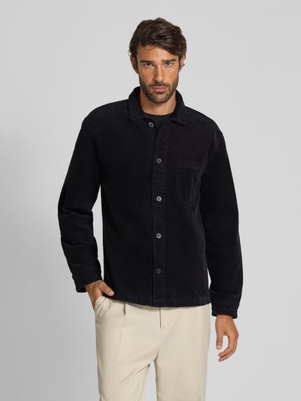 Lindbergh Modern fit overhemdjack met borstzak, model 'Superflex' Zwart - 4