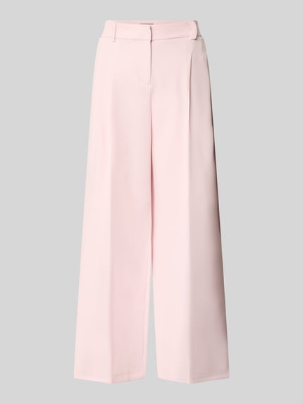 Produktfoto, Wide Fit Stoffhose mit Bügelfalten van Christian Berg Woman Selection in lichtroze, elastische materiaalmix, persplooien, achterzakken, haakjes- en ritssluiting, bandwijdte maat 36: 40 cm, binnenbeenlengte maat 36: 79 cm