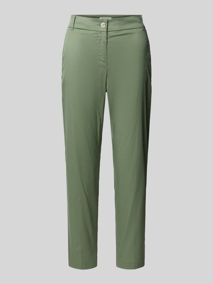 Produktfoto, Slim Fit Stoffhose in verkürzter pasvorm van Christian Berg Woman, katoenmix, steekzakken, achterzakken, knoop- en ritssluiting, groen, maat 36 bandwijdte 40 cm, binnenbeenlengte 68 cm