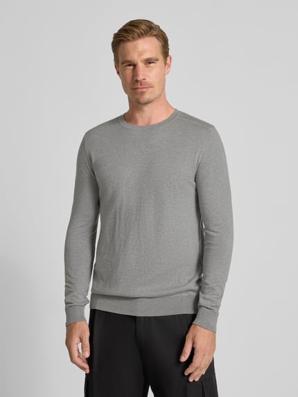 Selected Regular fit gebreide pullover van puur katoen, model 'BERG' Lichtgrijs gemêleerd - 4