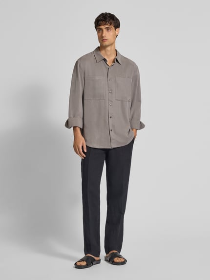 CK Calvin Klein Relaxed Fit Freizeithemd aus Lyocell mit Label-Stitching Stein 1
