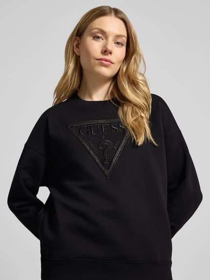GUESS Sweatshirt mit Rundhalsausschnitt und Label-Stitching Black 3