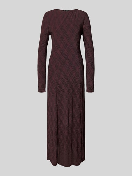 Produktfoto, Midikleid im Allover-Look Modell 'POMEL' von MANGO in dunklen Rot- und Brauntönen mit geradem Schnitt und Rundhalsausschnitt, Stoff mit feiner Musterstruktur, Damen Midikleid, Rückenlänge 124 cm, Brustweite 30 cm, Ärmellänge 62 cm