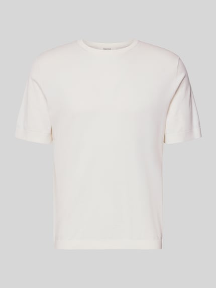 Produktfoto, Regular Fit Strick-Shirt aus Bio-Baumwolle Modell 'TORINO' von SELECTED HOMME, kremowy, krój regular fit, okrągły dekolt, krótki rękaw, drobna dzianina