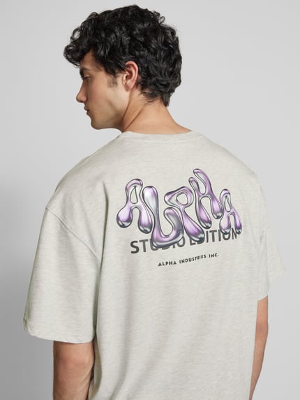 Alpha Industries T-shirt met labelprint, model 'Studio Edition' Lichtgrijs gemêleerd - 3