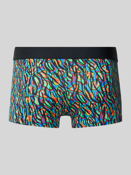 Produktfoto, bunte Slim Fit Trunks mit Logo-Detail Modell 'Floyd' von HOM, elastischer Material-Mix, abstraktes Muster, Herren Trunks